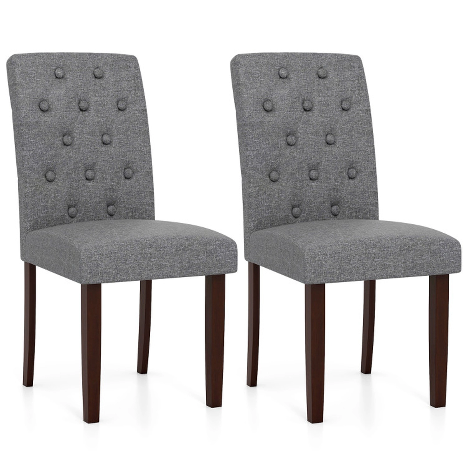 SUGIFT Button Tufted Fabric Upholstered Wooden Dining Chair Set of 2 with High Curved Back 330-Lb Capacity Gray