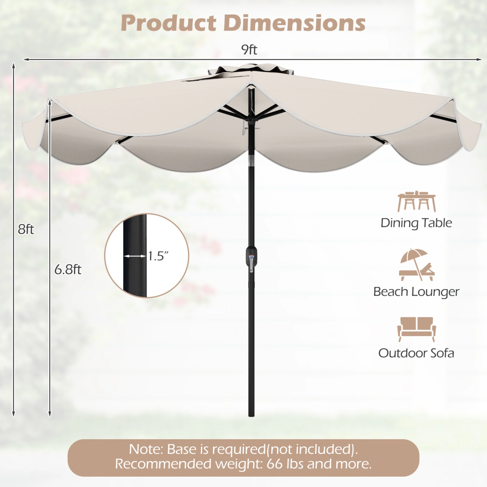 SUGIFT 24 LED Lights and Push Button Tilt 9 FT Scalloped Solar Market Patio Umbrella