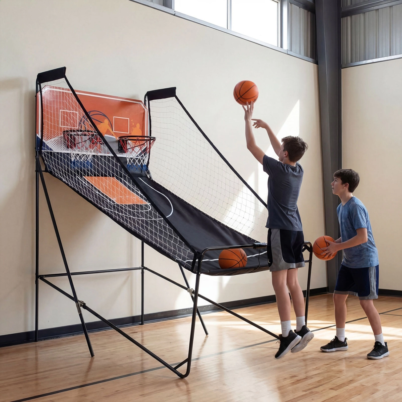 SUGIFT Foldable Kids Basketball Arcade Machine with 8 Playing Modes Electronic Scoring 4 Balls and Pump