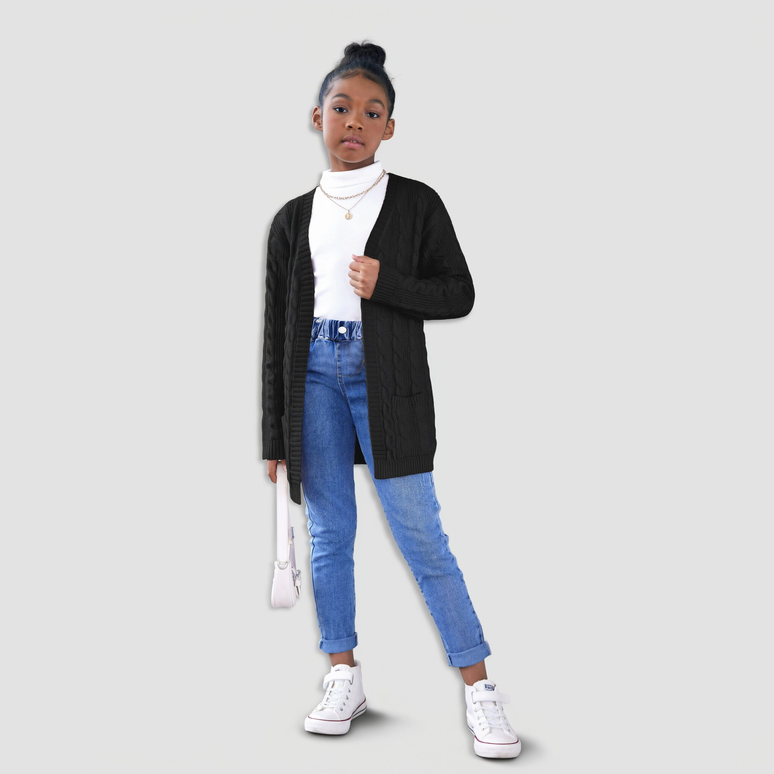 Arshiner Girls Long Sleeve Solid Chunky Open Front Cardigan Coat with Pockets