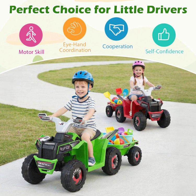 Hivvago 6V Kids Electric ATV Quad Car with Detachable Trailer