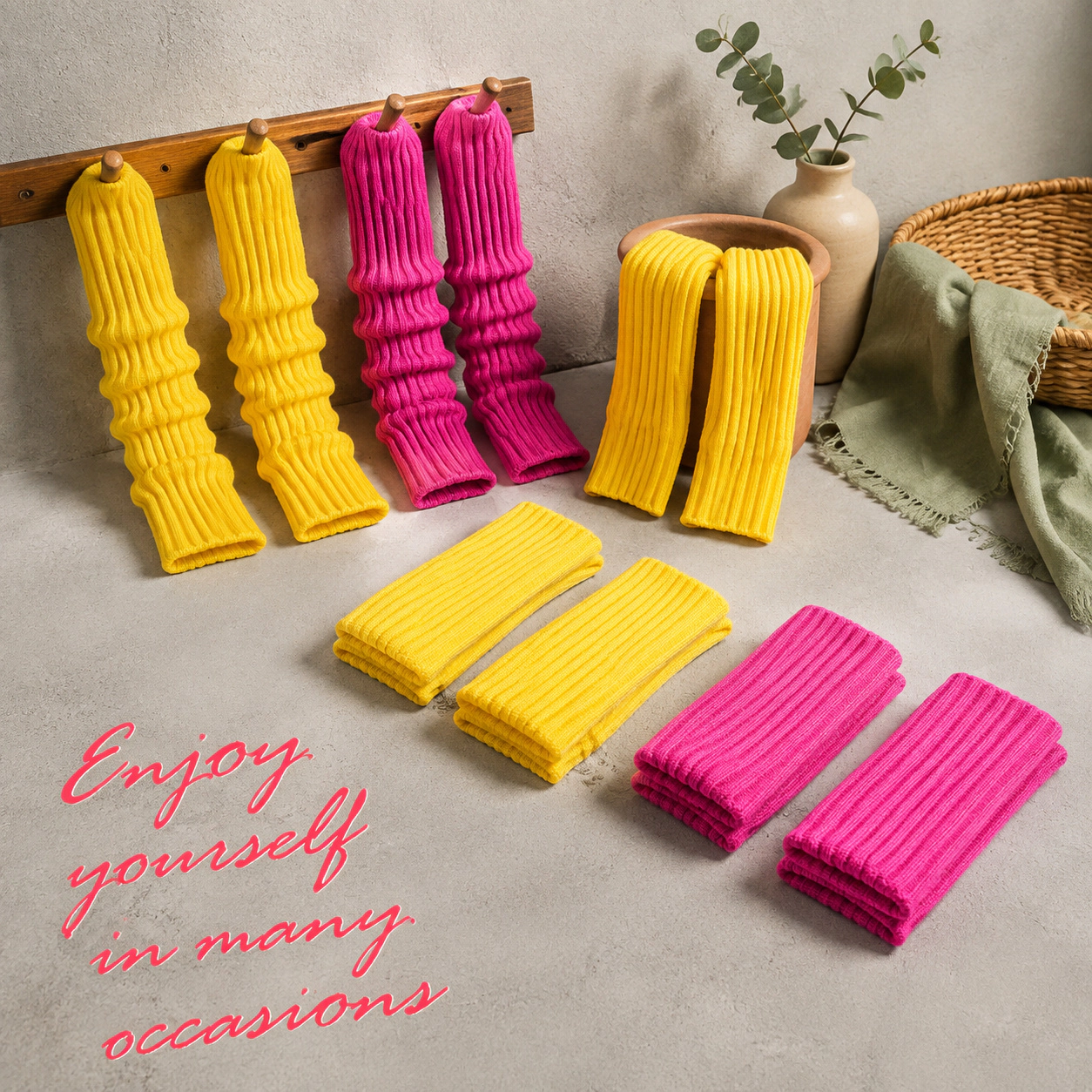 WZK Womens 8 Pairs Knit Ribbed Party Sports Daily Wear Leg Warmers