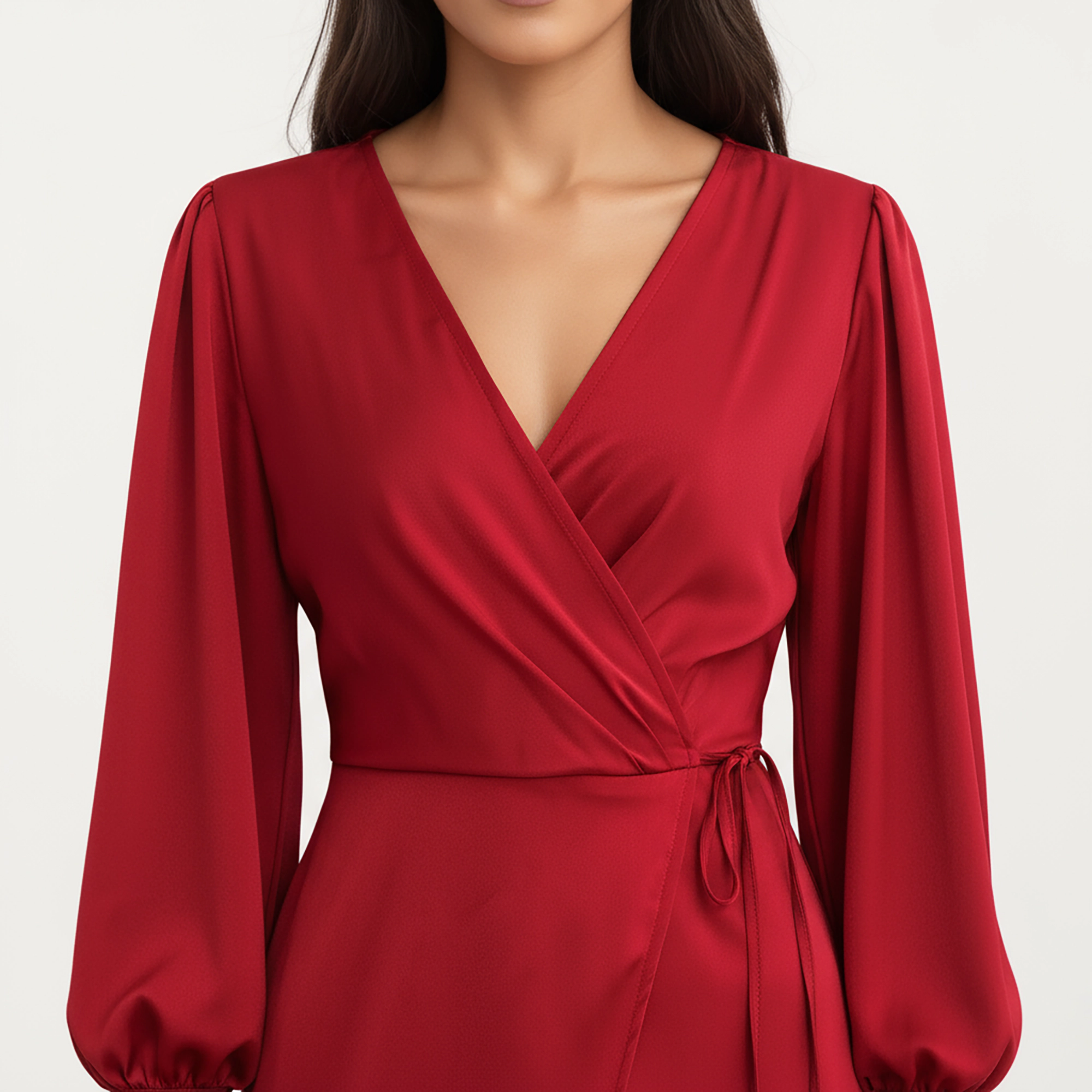 Anna-Kaci Women's Long Sleeve Wrap V Neck Side Tie Waist Midi Dress