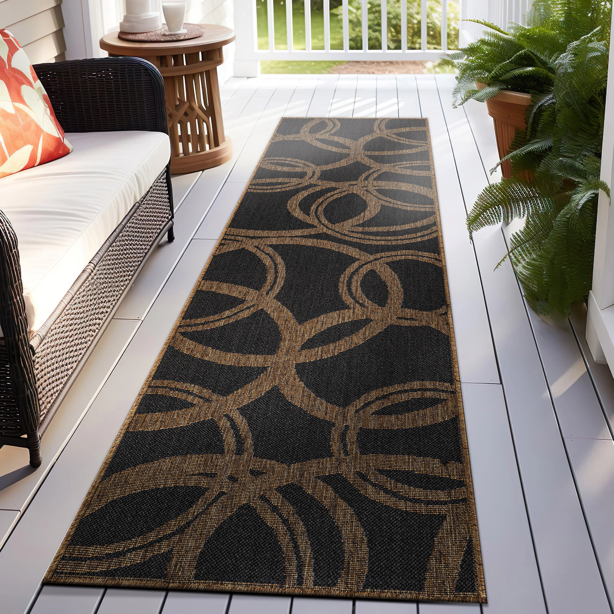 World Rug Gallery Abstract Indoor/Outdoor Flat Woven Area - Natural Jute-Style, Easy-Care Patio