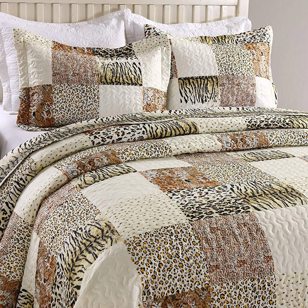MarCielo 3 Piece Leopard Print Quilt Bedspread Set,Lightweight Coverlet