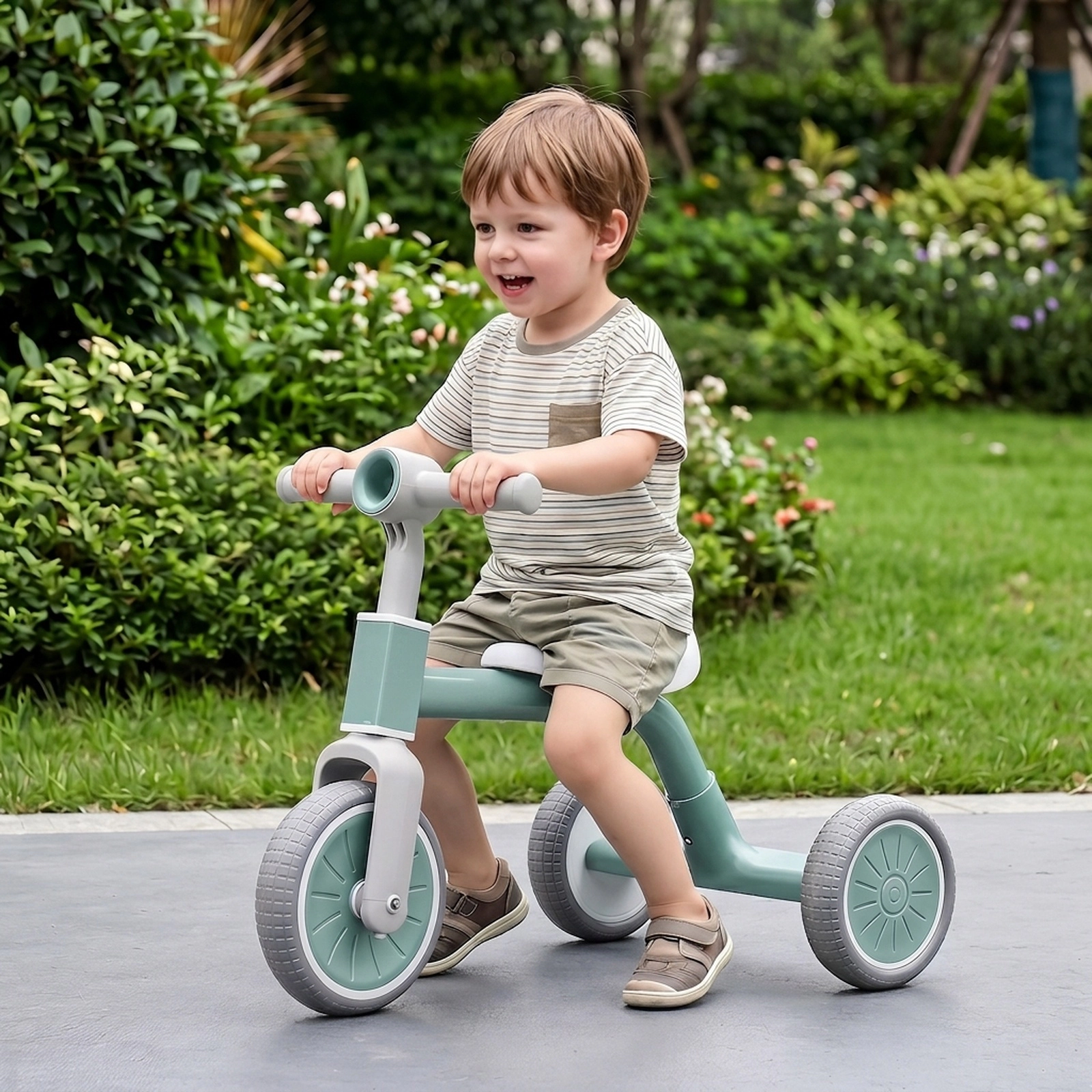 Toddler Trike with Triangle-Braced Frame Detachable Rear Basket and Removable Pedals for Ages 2-4 Convertible