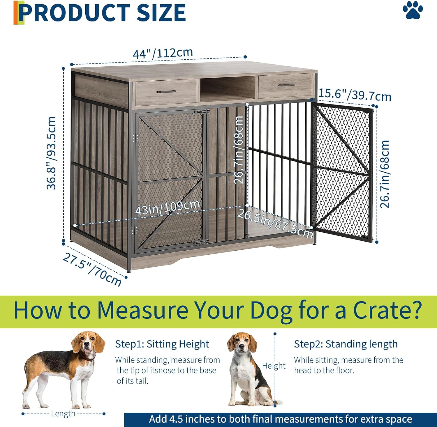 NPTT-TM01 Ironwood Pet Cage, Drawer-Style Indoor Dog Crate End-Table Furniture