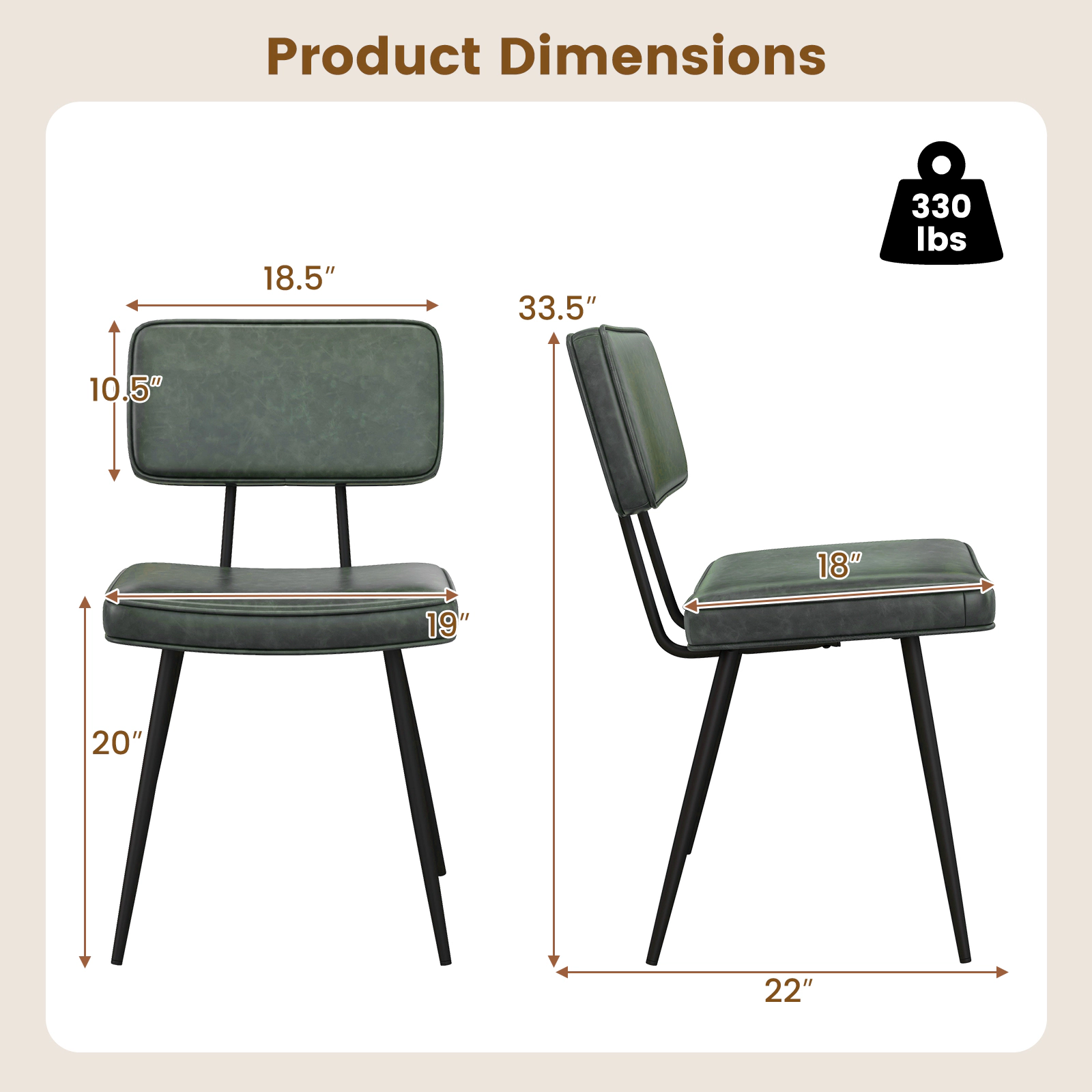 LJG Dining Chair Set of 2 with Padded Backrest and Seat