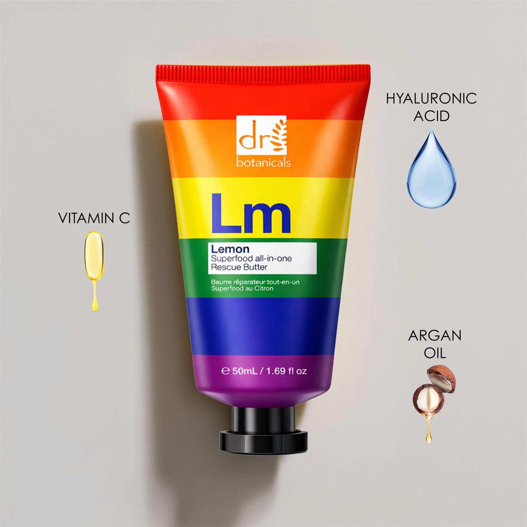 Dr Botanicals Pride Edition Lemon Superfood All-In-One Rescue Butter 50ml - Anti-Aging Brightening Hydrating Balm