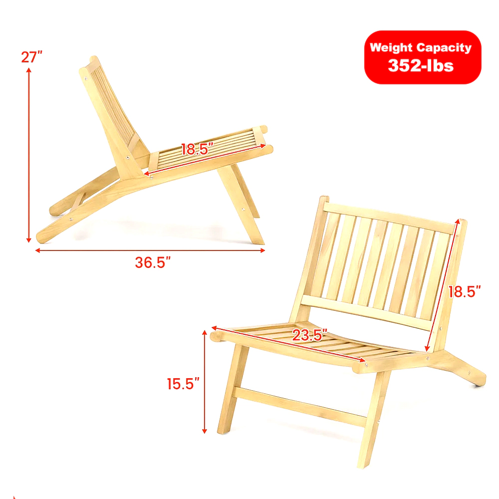 Hivvago Outdoor Teak Reclining Chair with Adjustable Backrest for Comfortable Seating