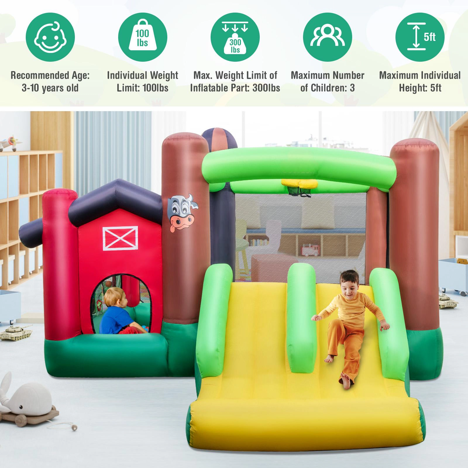 SUGIFT Dual Slides Ball Pit and 680W Blower 6-in-1 Kids Castle Bouncer