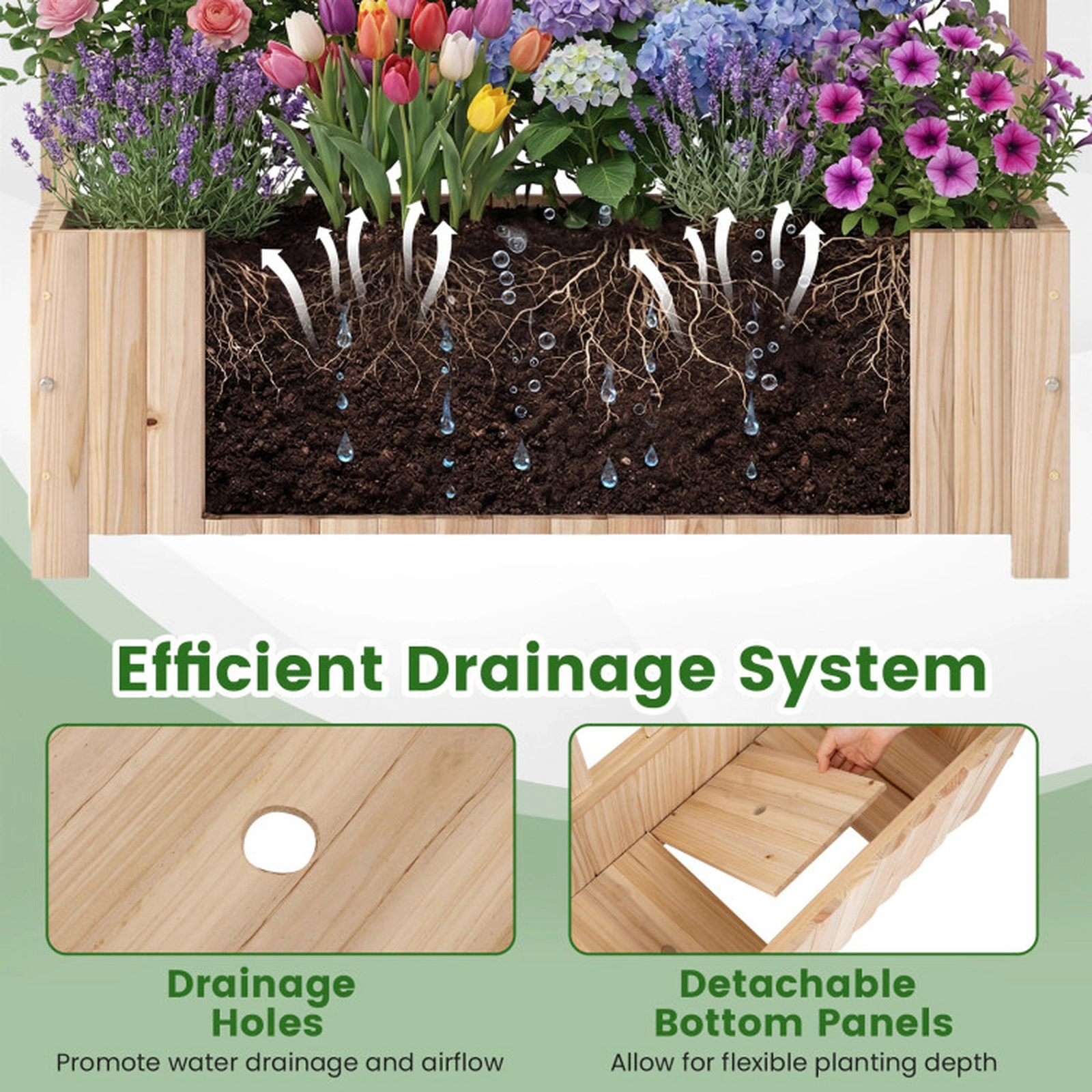 SUGIFT Set of 2 Wooden Raised Garden Bed with Trellis 88-lb Capacity 71-in Tall Brown/Natural