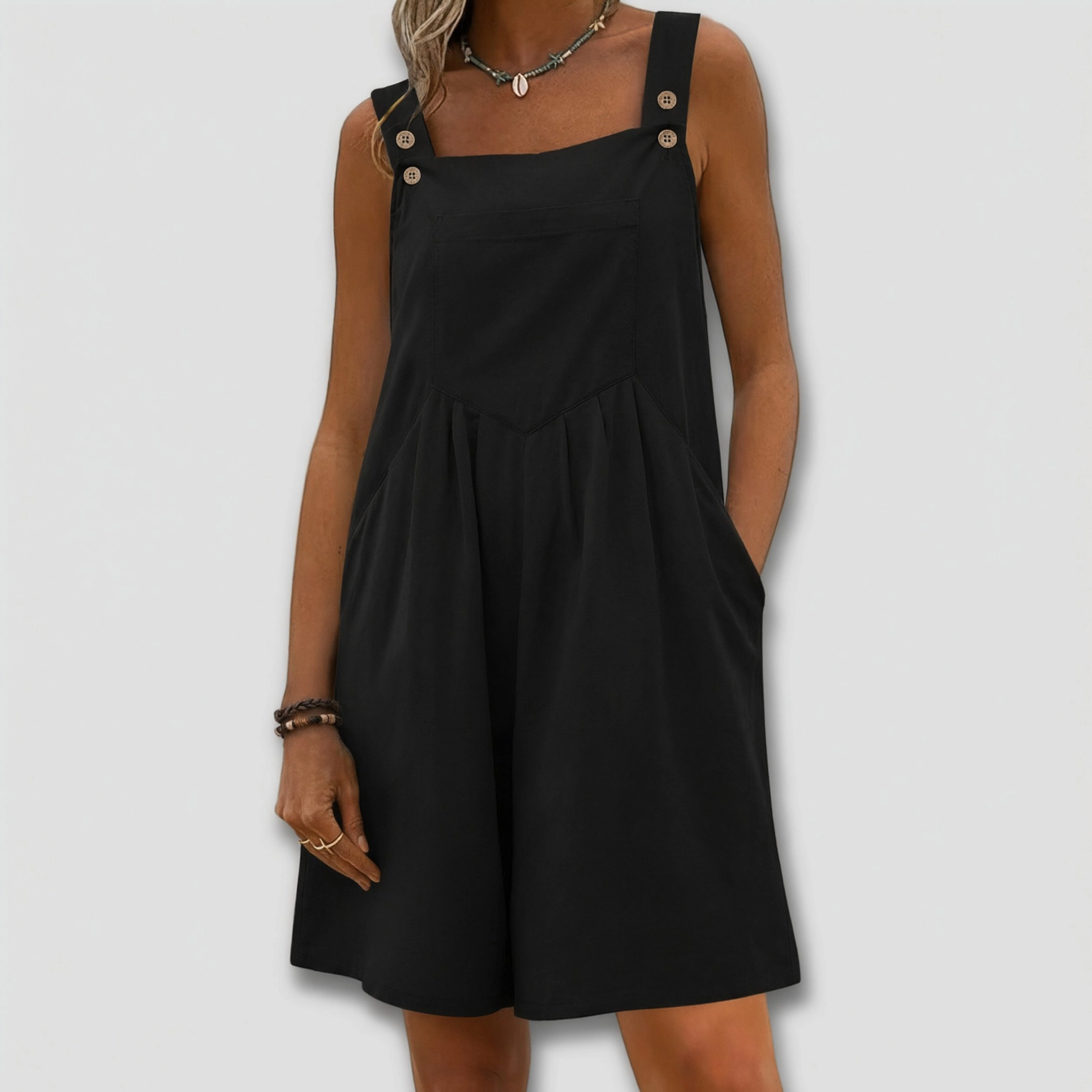 Ekouaer Women's Sleeveless Button Strap Square Neck Pinafore Dress