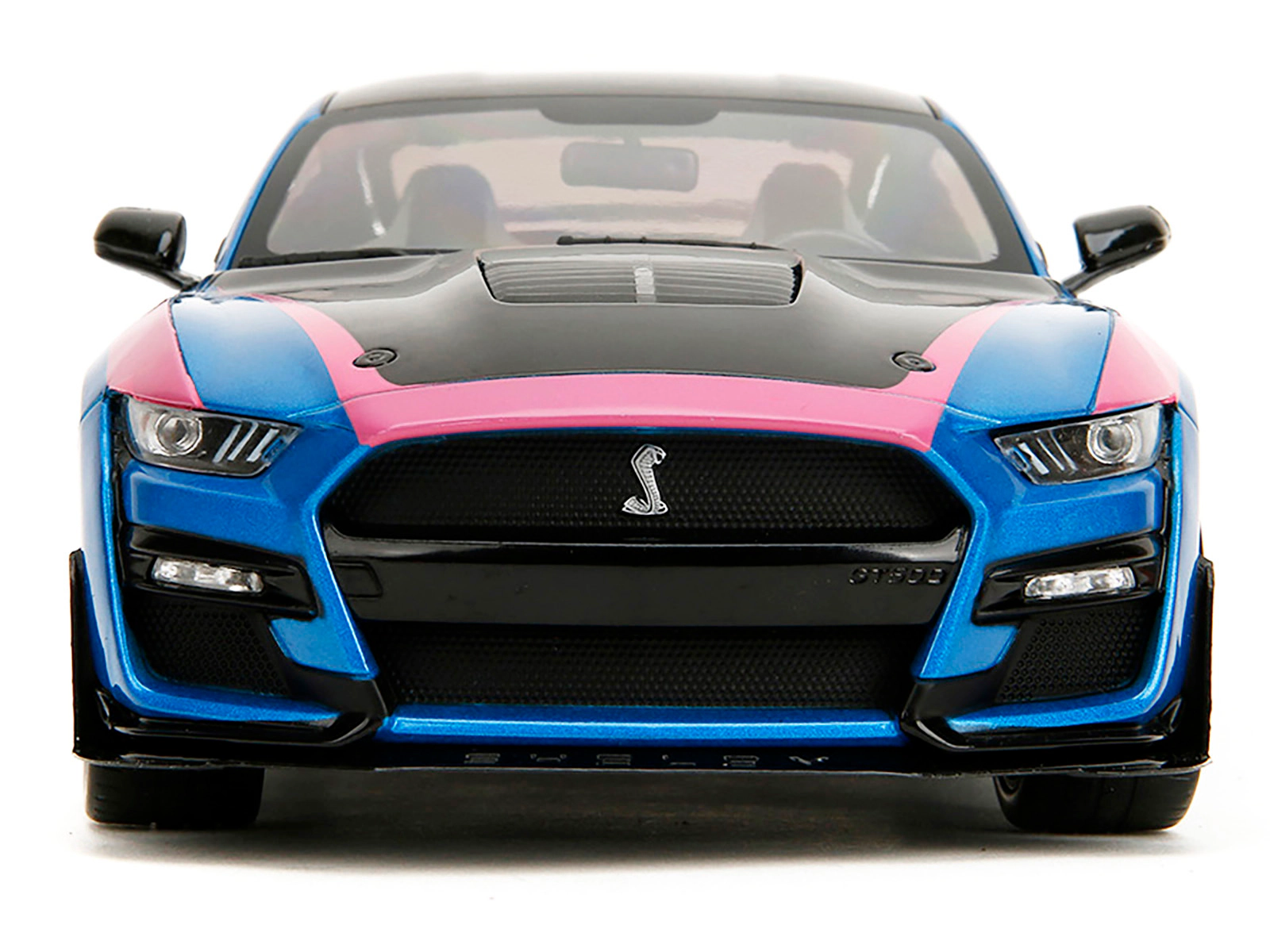 Jada Ford Mustang Shelby Gt500 Blue Metallic With Pink Stripes And Black Hood And Top "Pink Slips" Series 1/18