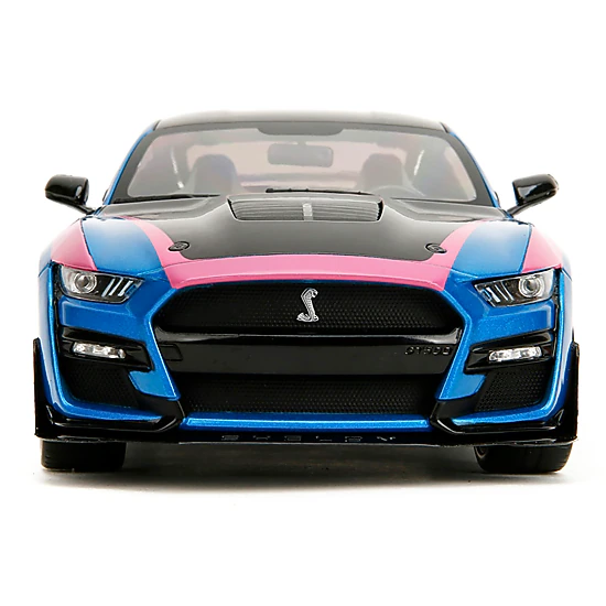 Jada Collectible Ford Mustang Shelby Gt500 Blue Metallic With Pink Stripes And Black Hood Top Slips" Series 1/18