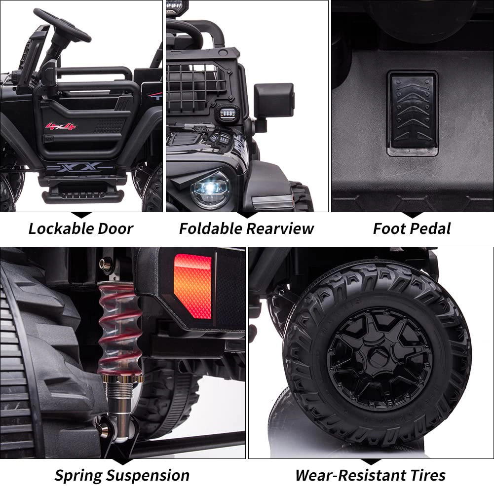 24V Kids 2-Seater Ride On Truck w/ Remote, 2×120W Motors, 20" Seat, 15.5" Wheels, LED Lights, FM, Music & Storage