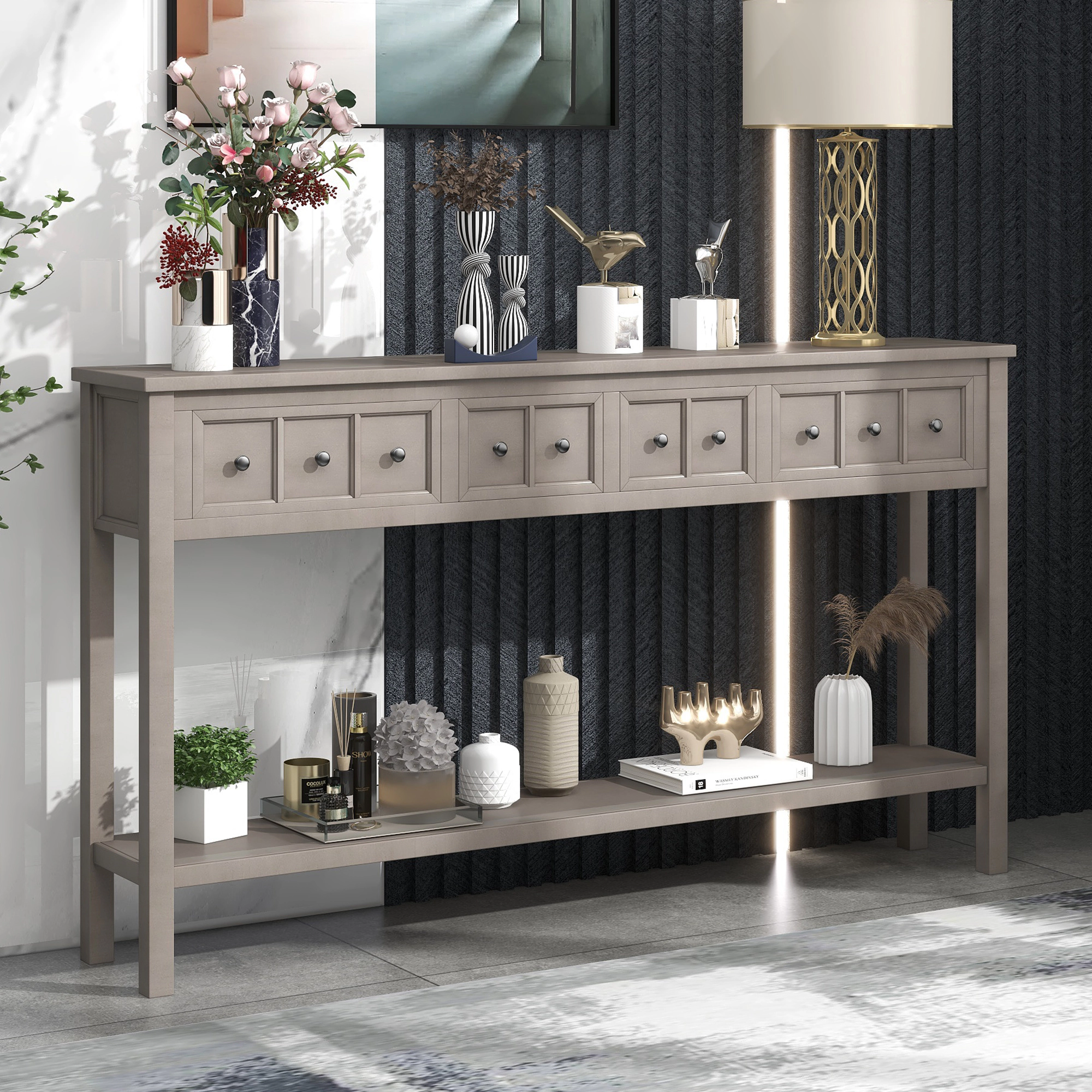 GOODSILO Narrow Solid Wood Long Console Table