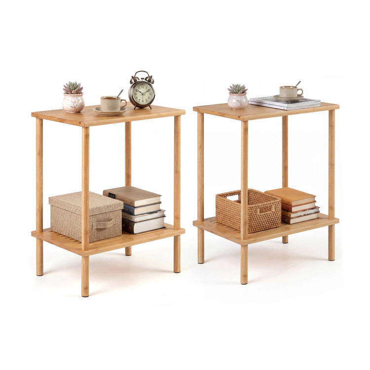 Hivvago Side Table Set Of 2 2-Tier Bamboo End Table With Storage Shelves Rectangular Tea Sofa Table