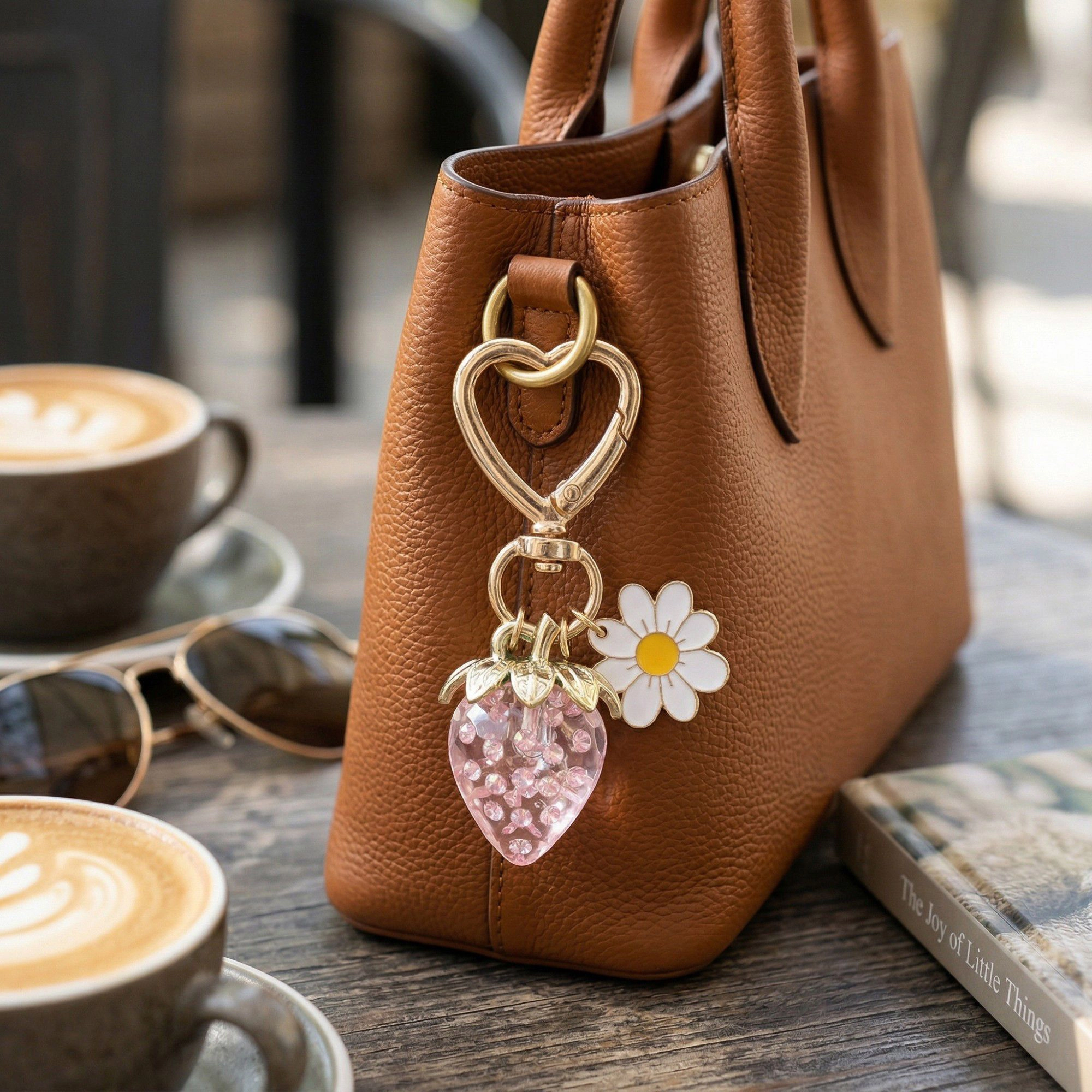 Alilang Women's 3 Pcs Strawberry Charm Keychain Set with Daisy Pendant and Heart Clip Decorative Bag Accessory