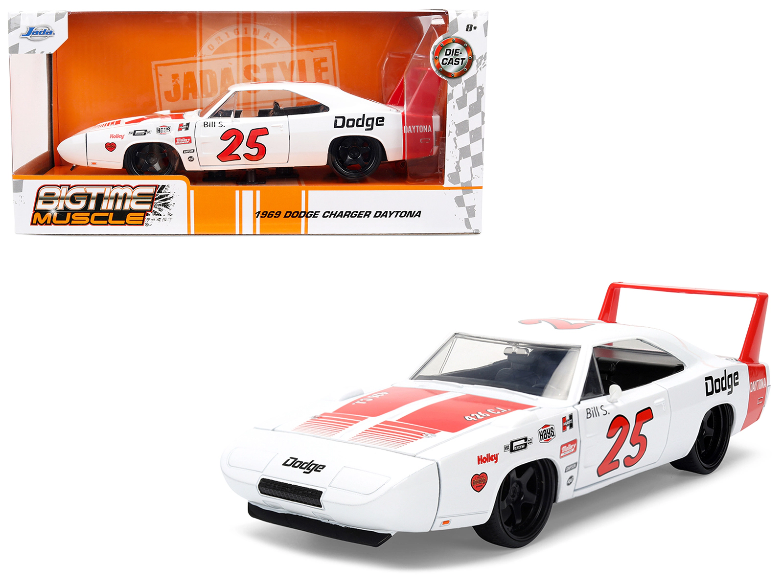 Jada 1969 Dodge Charger Daytona #25 White with Red Stripes "Bigtime Muscle" Series 1/24 Diecast Model Car by Jada