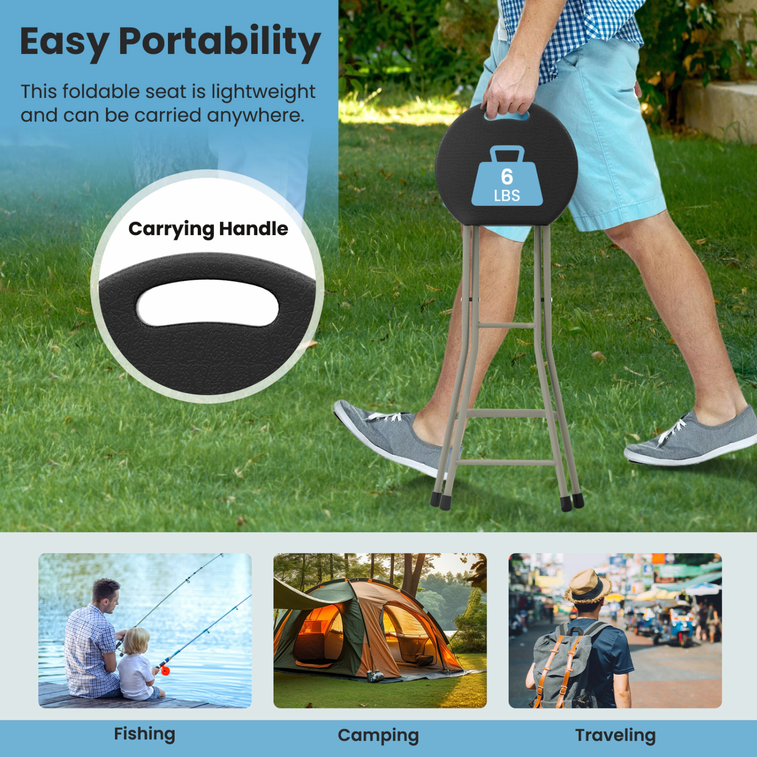 LJG 28 Inch Portable Folding Stools with 330lbs Limited Sturdy Frame