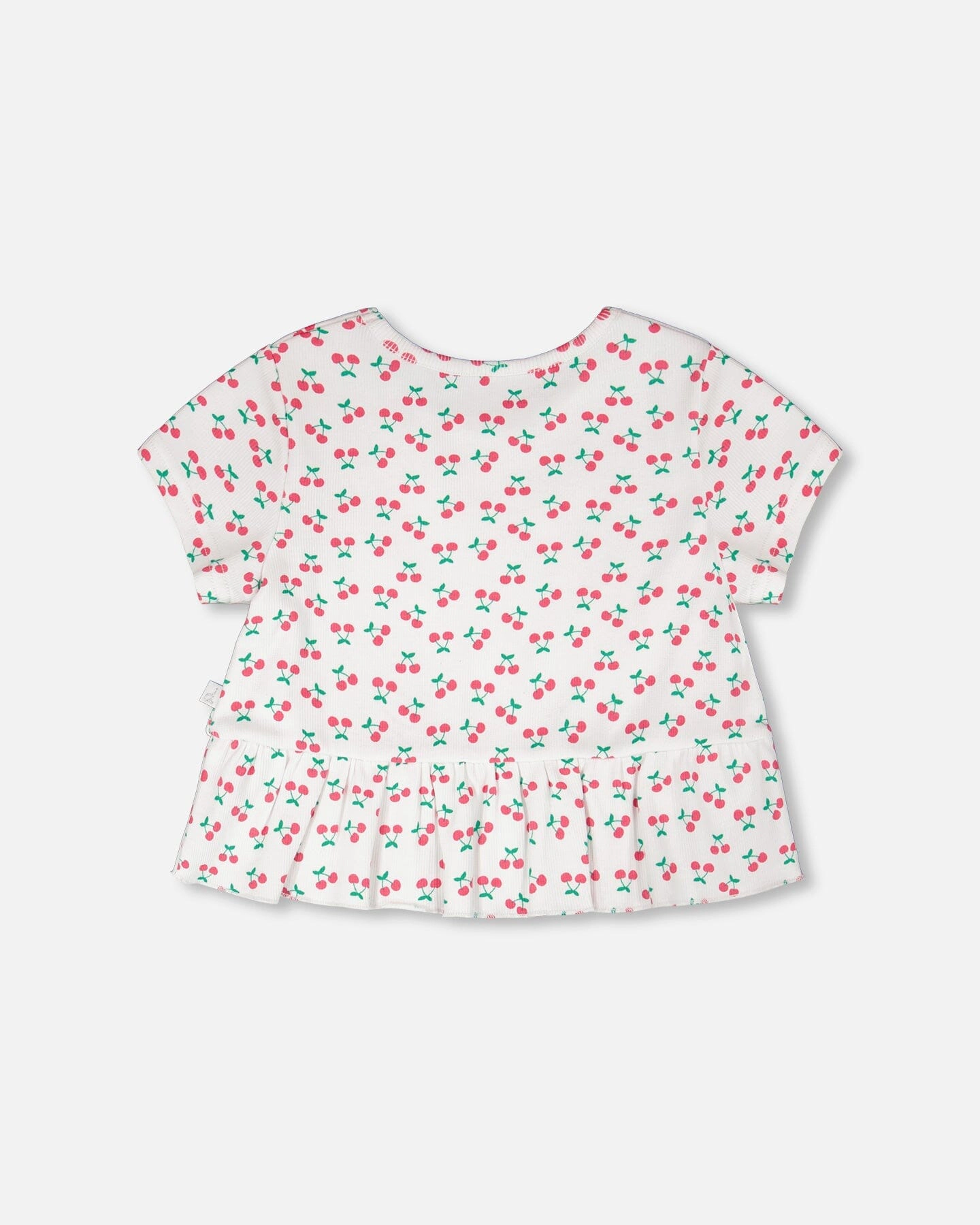 Deux par Deux Girls Rib Crop T-Shirt with Frill Printed Cheeries