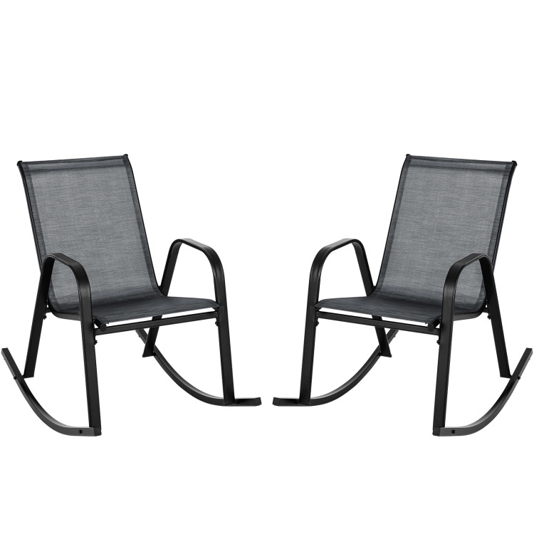 Hivvago Set Of 2 Metal Patio Rocking Chair With Breathable Seat Fabric