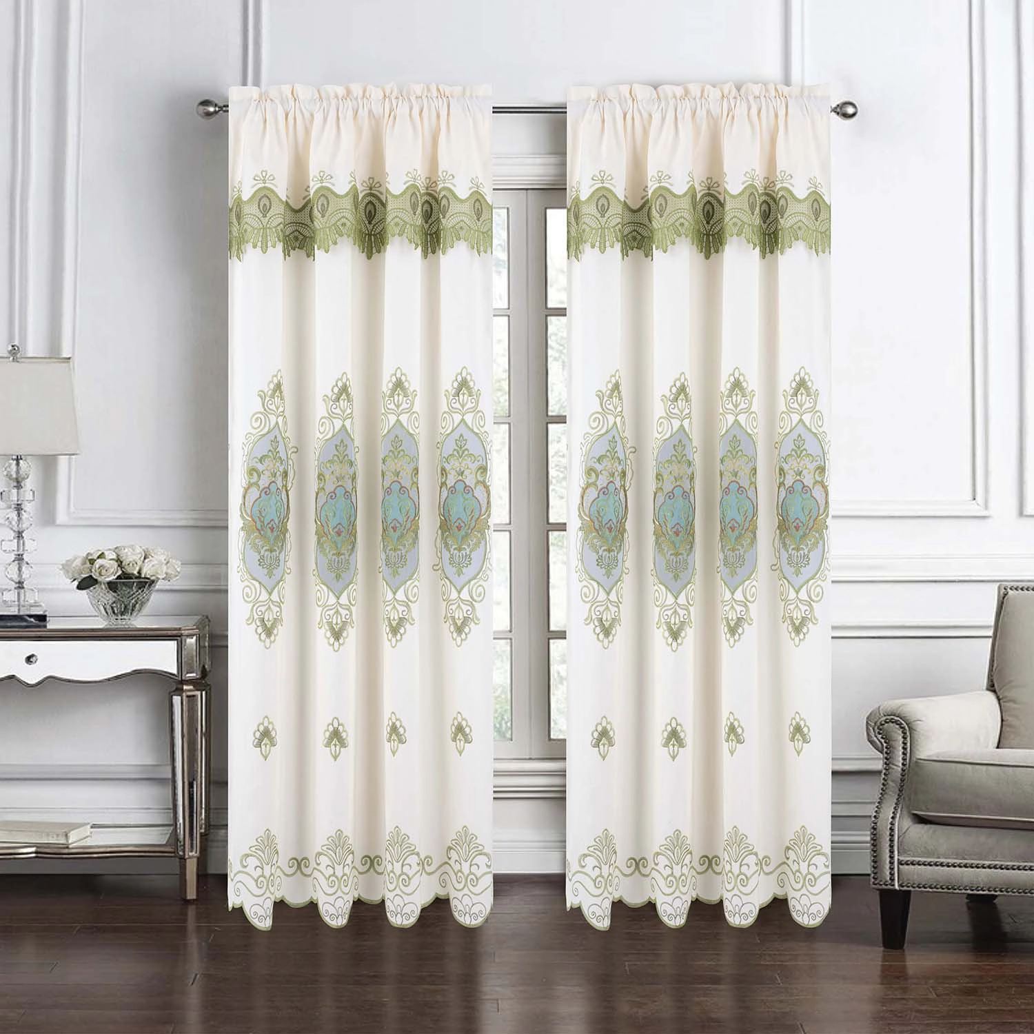 RT Designer Collection Betsy Macrame Rod Pocket Curtain Panel 52" x 84" Sage