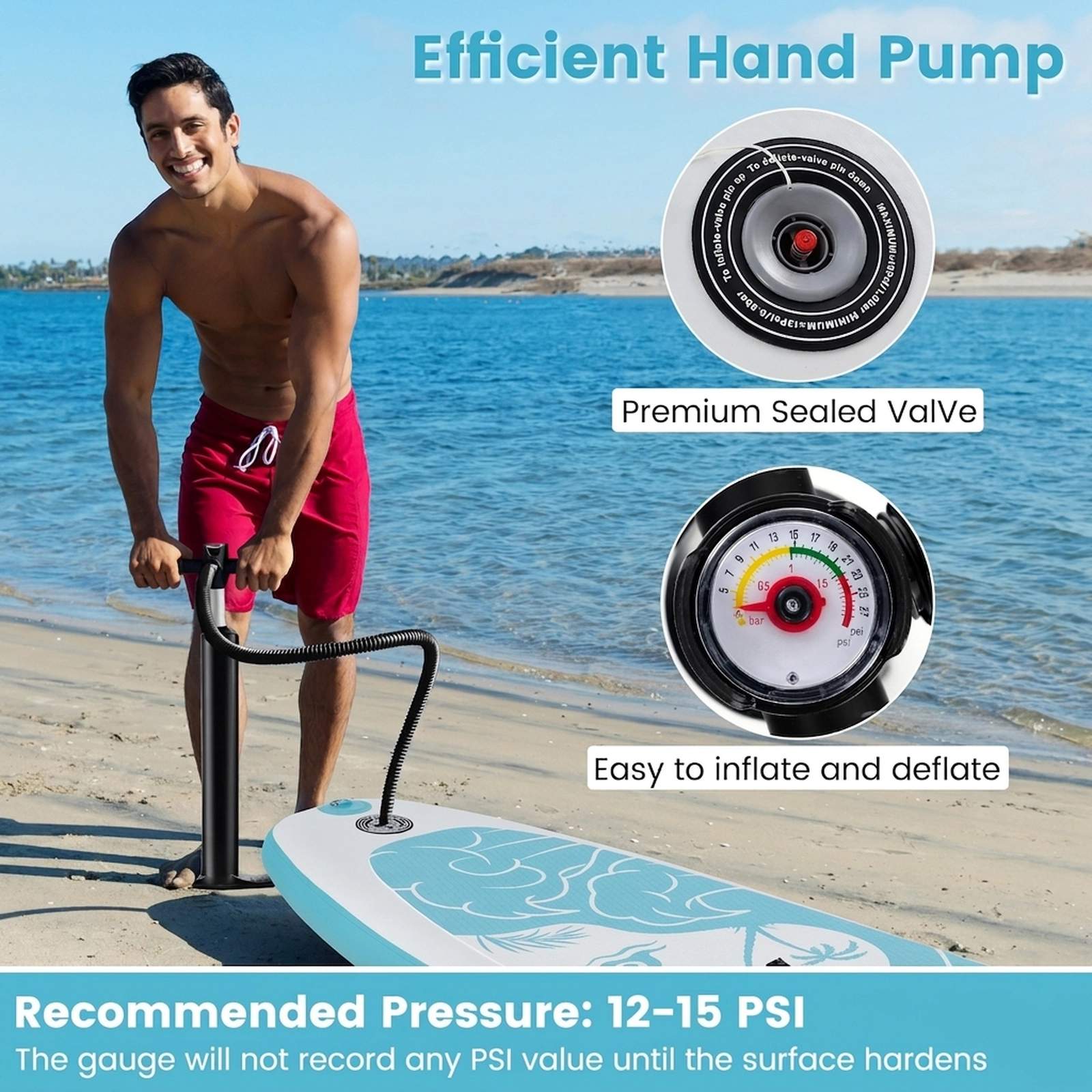 SUGIFT 10-ft 255-lb Capacity Inflatable Stand Up Paddle Board with V-Shaped Nose Triple Fins and Hand Pump