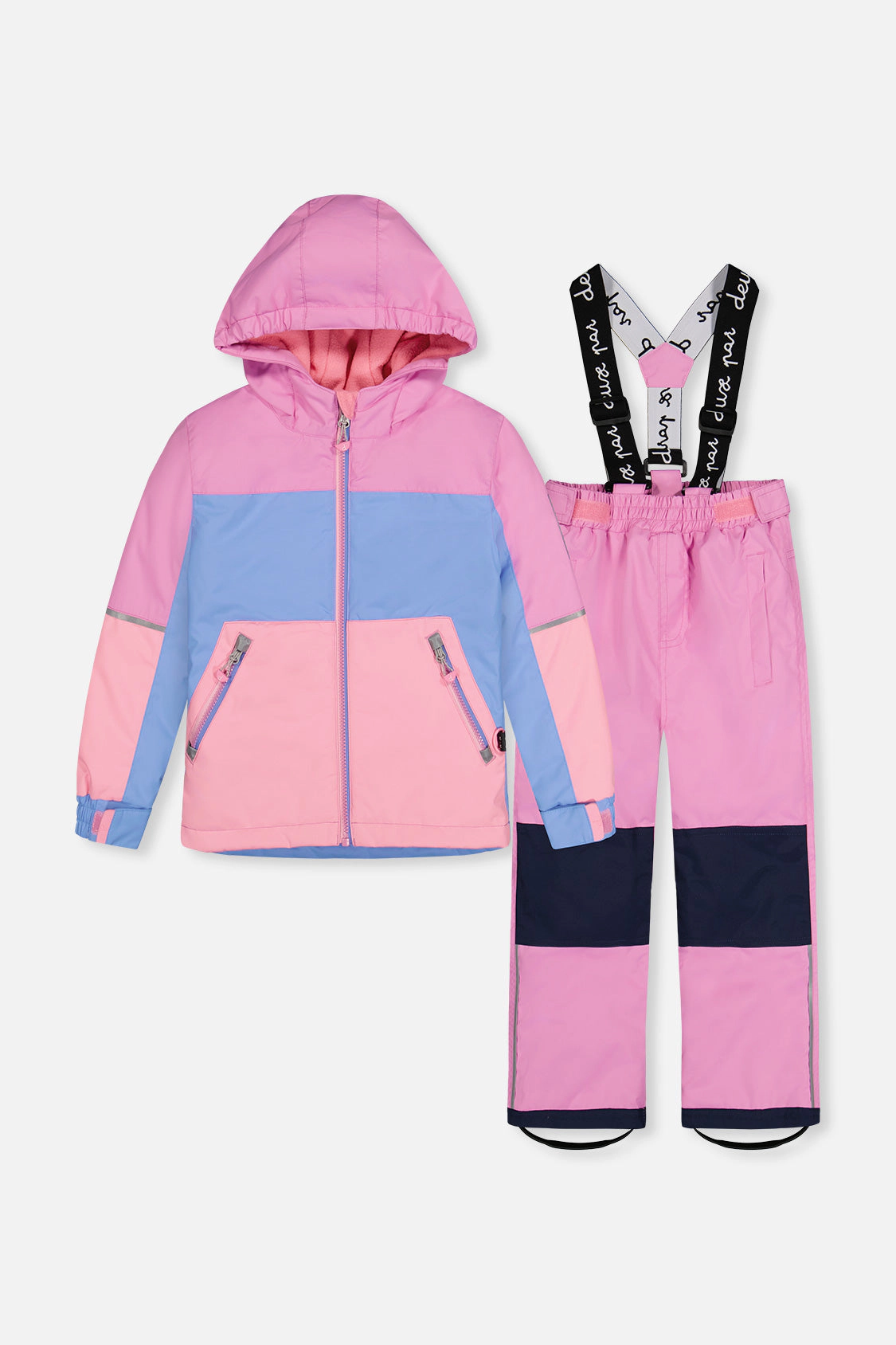 Deux par Girls Colorblock Lightweight Two Piece Snowsuit with Hooded Jacket and Snow Pants