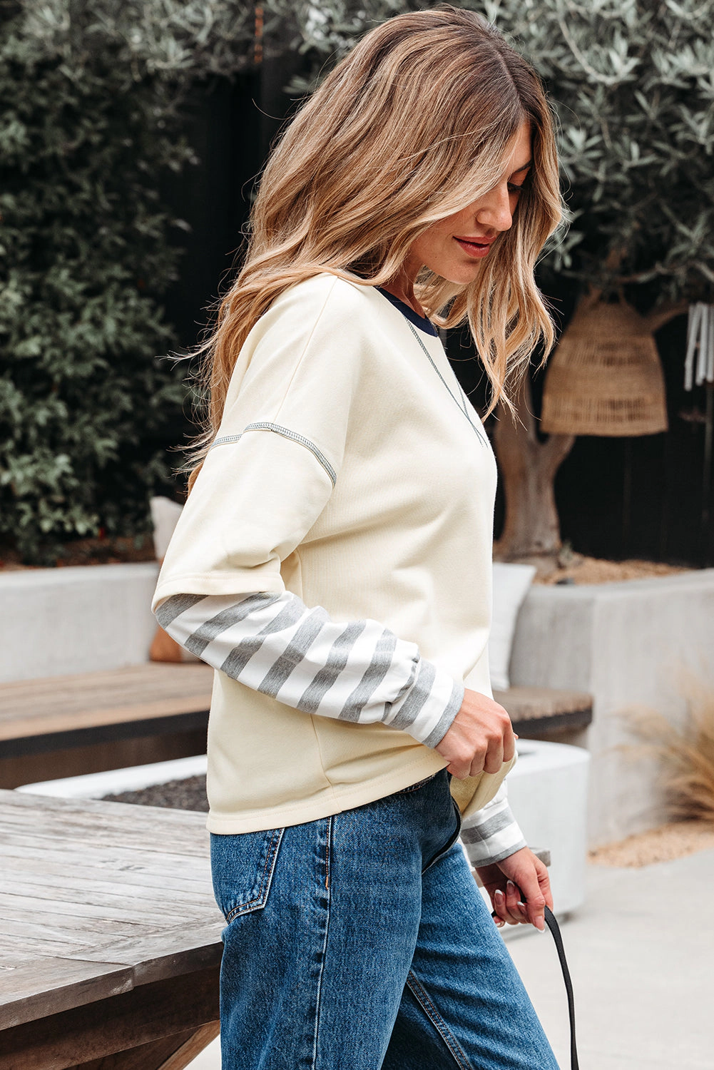 Threaded Pear Women's Ashley Striped Long Sleeve Two-in-one Top