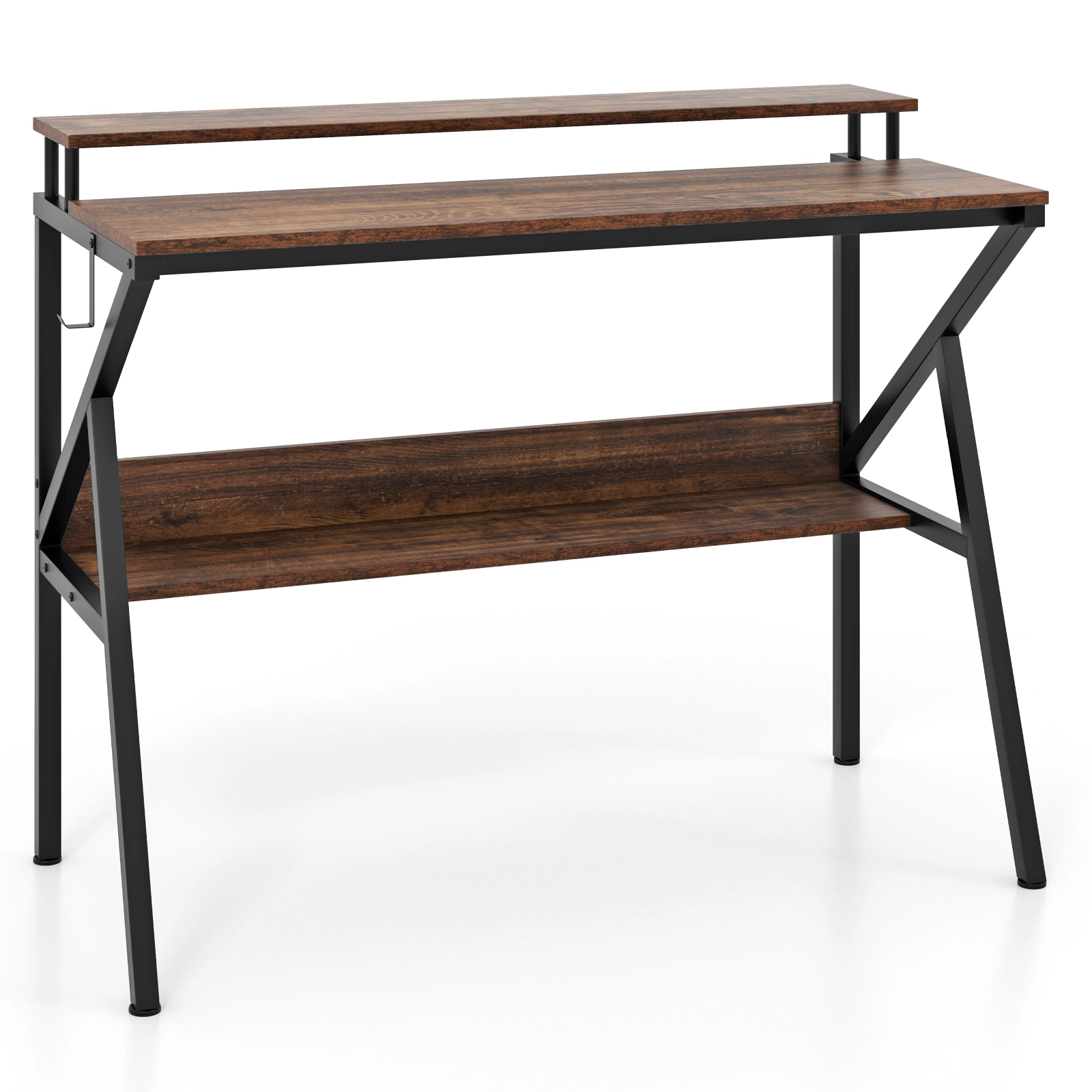 SUGIFT Space Saving Computer Desk with Monitor Stand and Extra Storage Shelf 200-lb Tabletop 55-lb Shelf Rustic Brown
