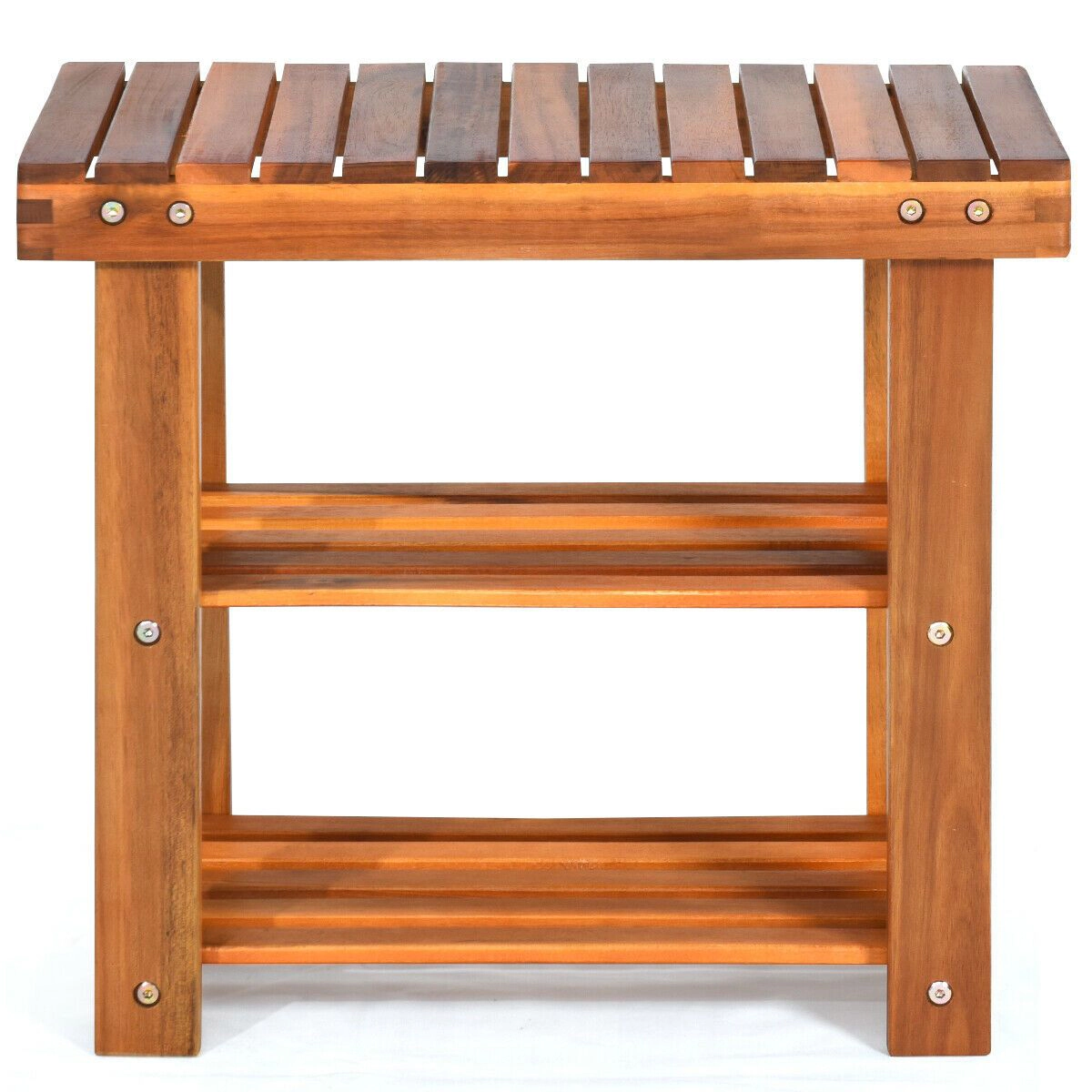 SlickBlue 3-Tier Shoe Rack Bench with Acacia Wood Storage Shelf