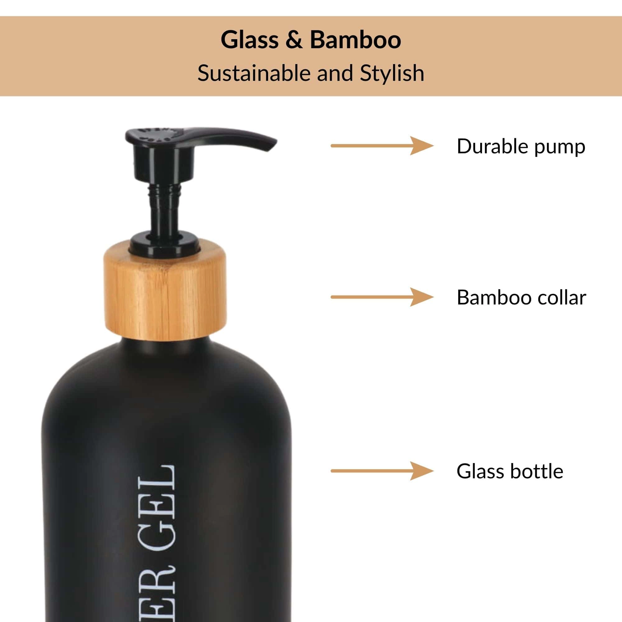 Evideco French Home Goods Matte Glass Refillable Shower Gel Bottle with Bamboo Collar
