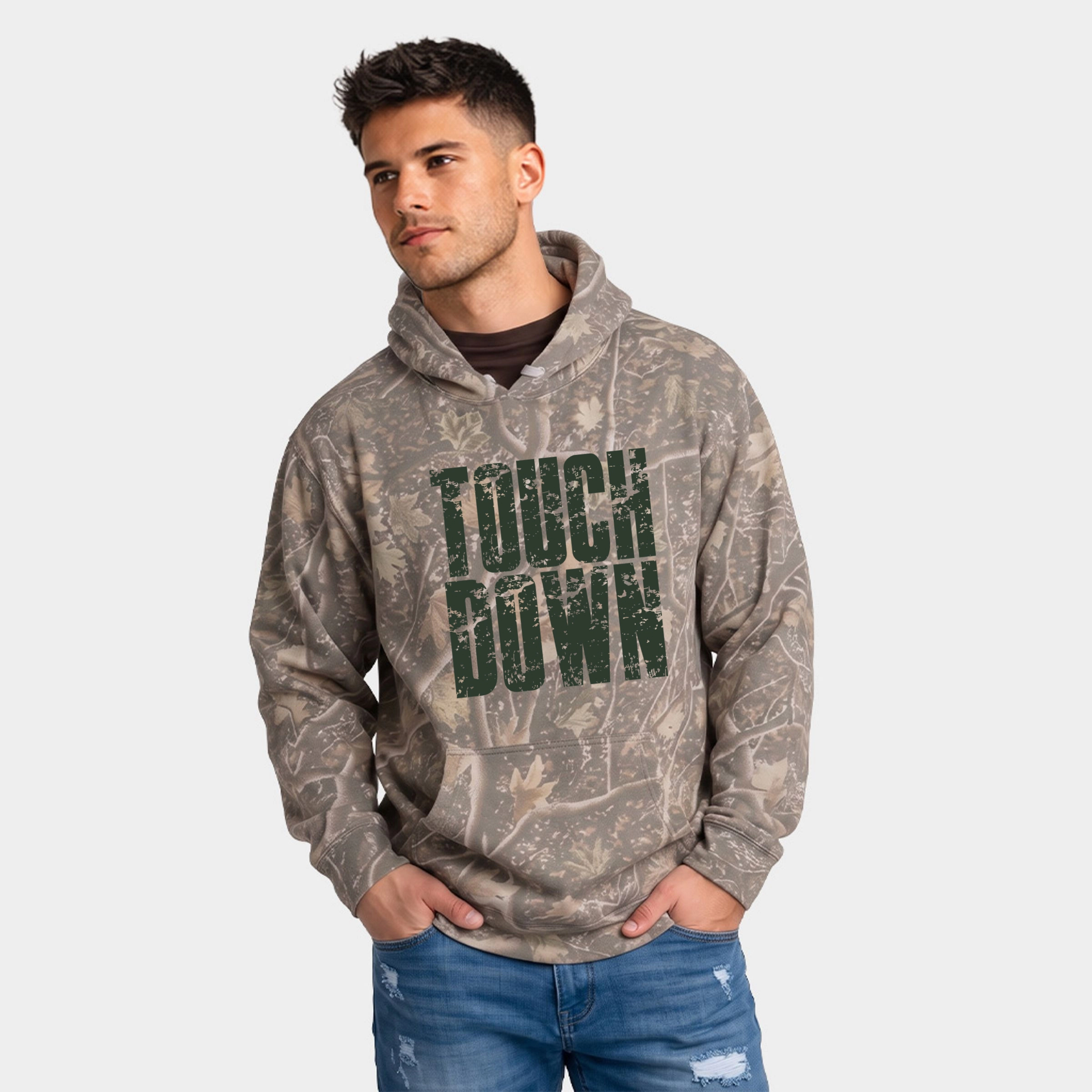 Simply Sage Market - Men's Camo Hoodie Touch Down Block Distressed