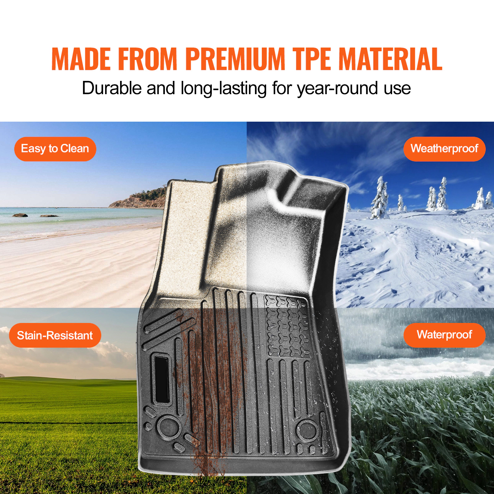 HONGGE All-Weather TPE Car Floor Mats for Tesla Model Y 2021-2024, 3-Piece Front & Rear Liner Set
