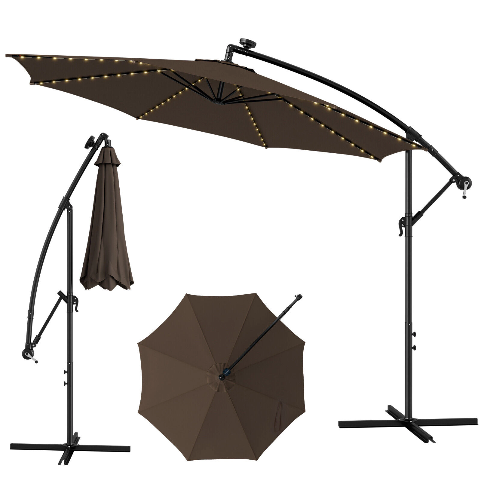 SUGIFT 112 Solar LED Lights and Crank Lift 10 FT Offset Cantilever Patio Umbrella