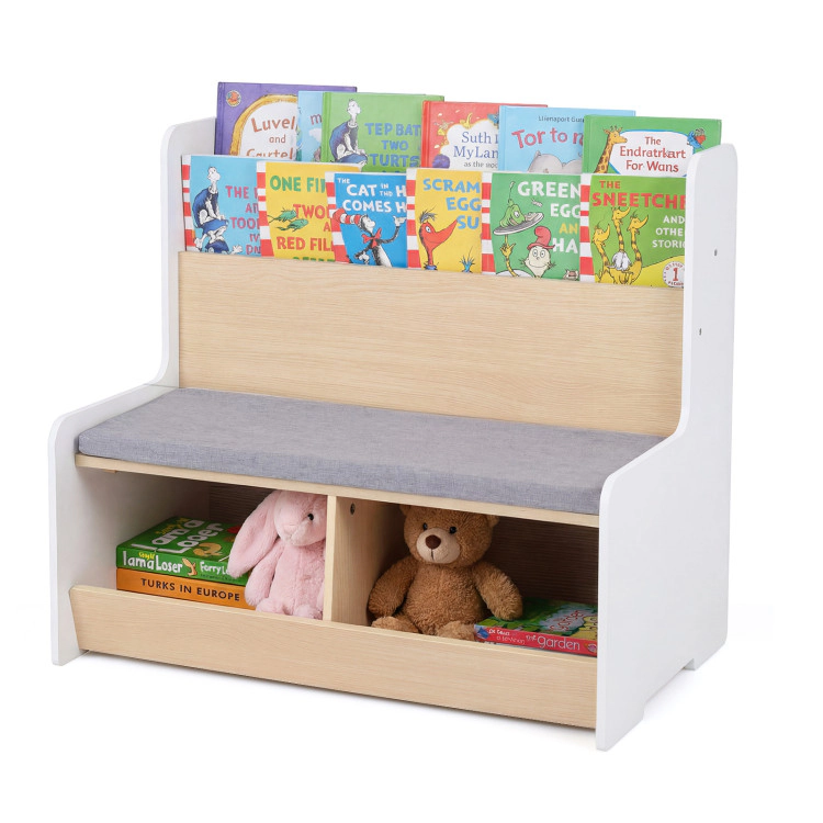 Hivvago Kids Reading Nook with Bench Bookshelf and 2 Cubbies