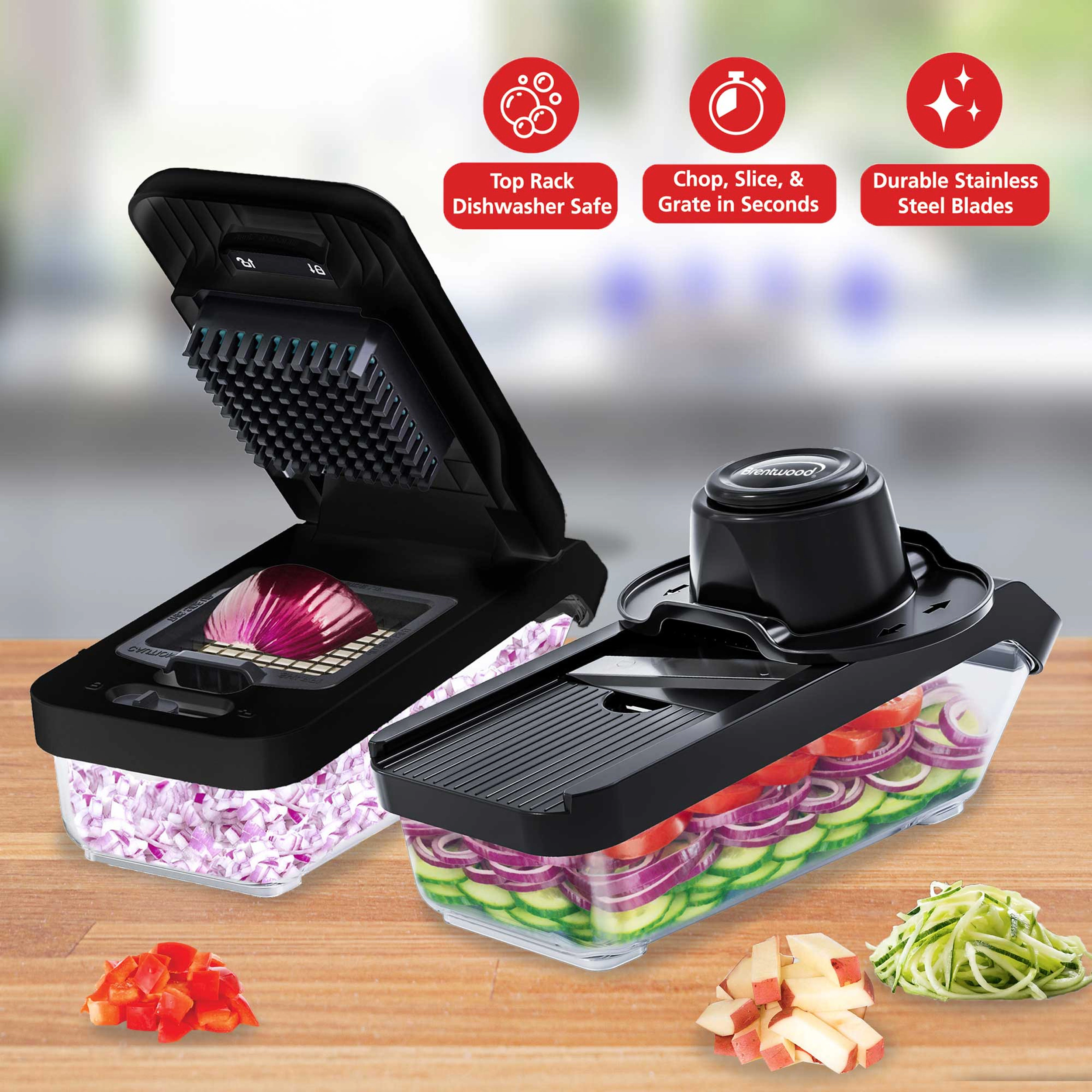 Brentwood All-in-One 4.25 Cup Food Chopper with 8 Interchangeable Stainless Steel Blades
