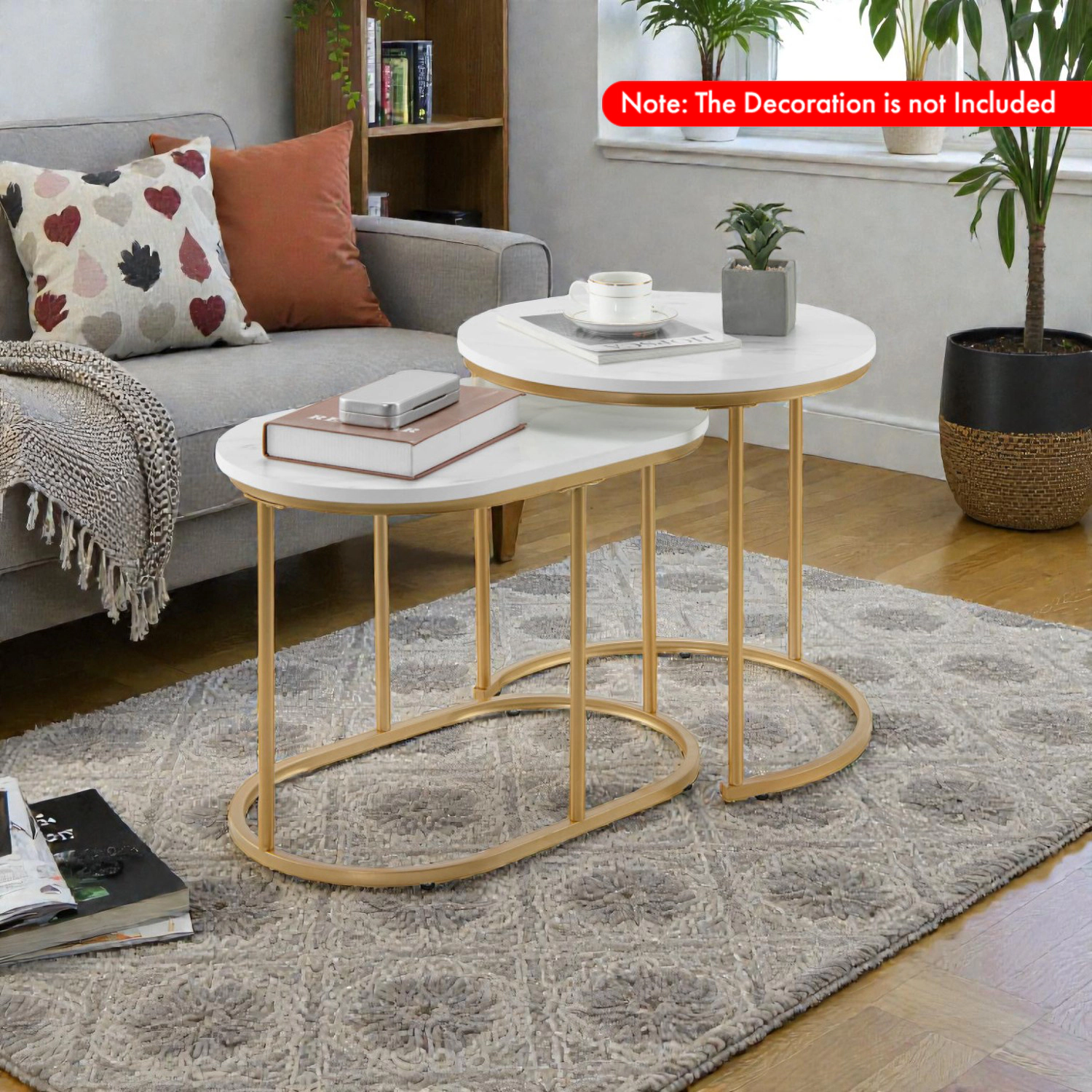 Hivvago Marble-Style Nesting Table Set for Modern Living Spaces
