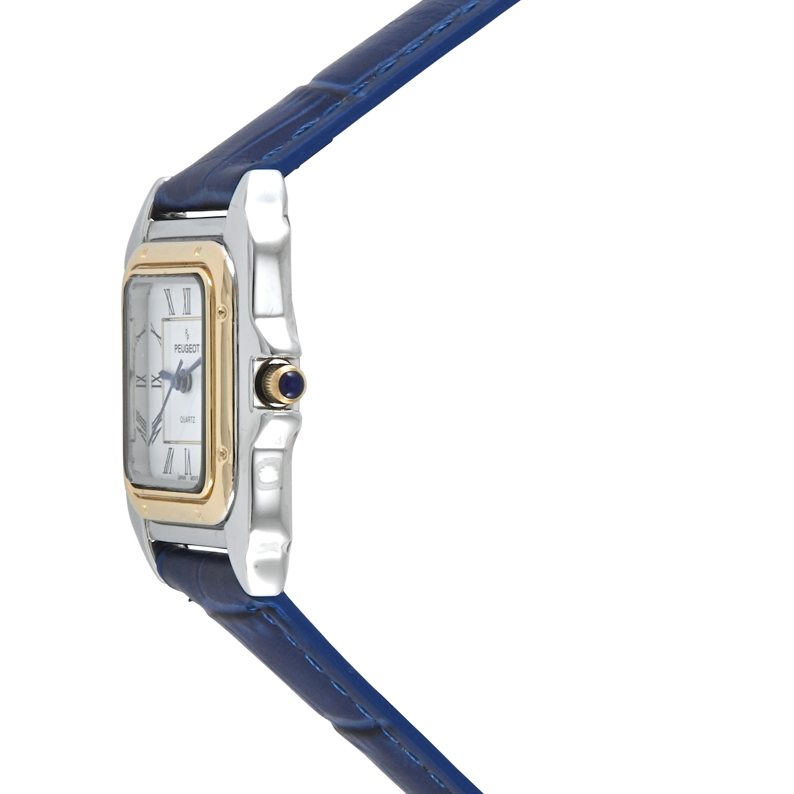 Peugeot Women's Watch 36mm Square Tank Shape Blue Leather Strap Watch