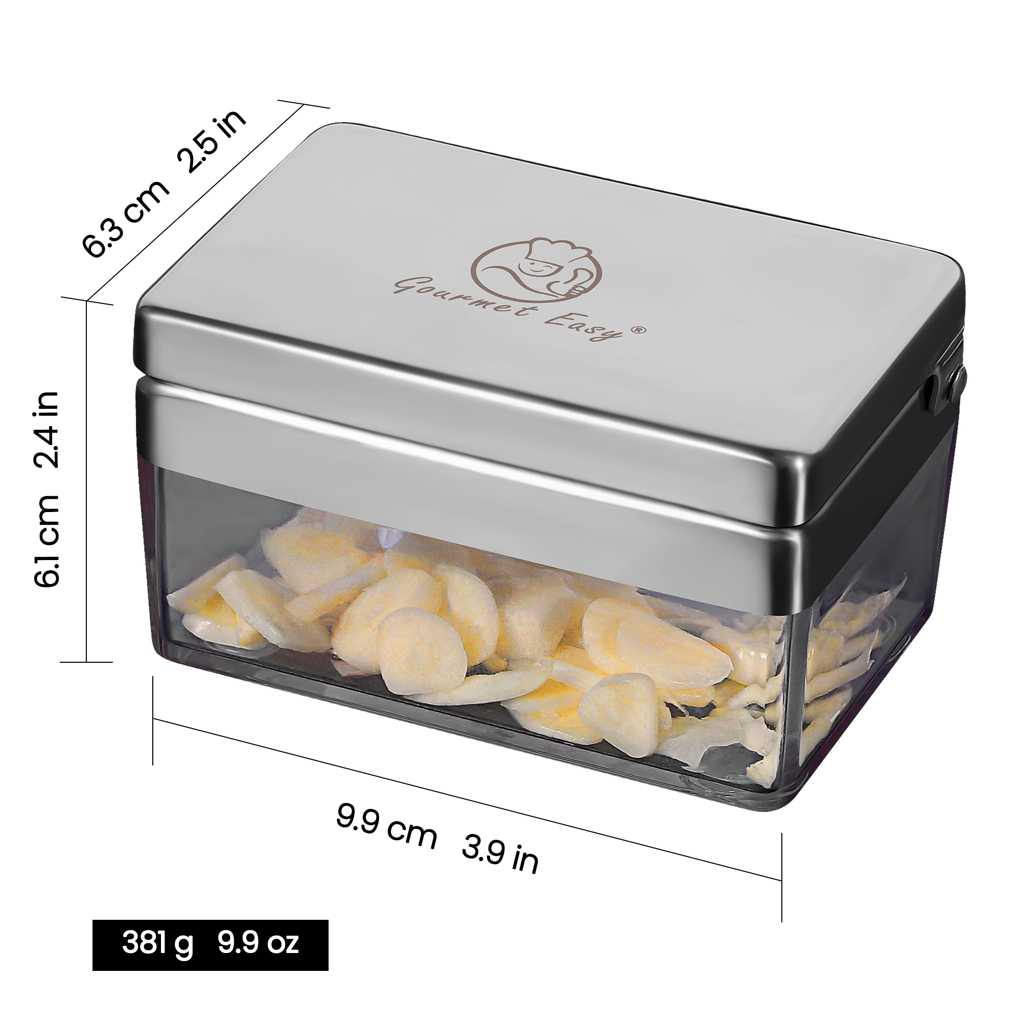 Gourmet Easy Garlic Chopper, Stainless Steel Gralic Press, 2-in-1 Garlic Slicer Super Thin With Container