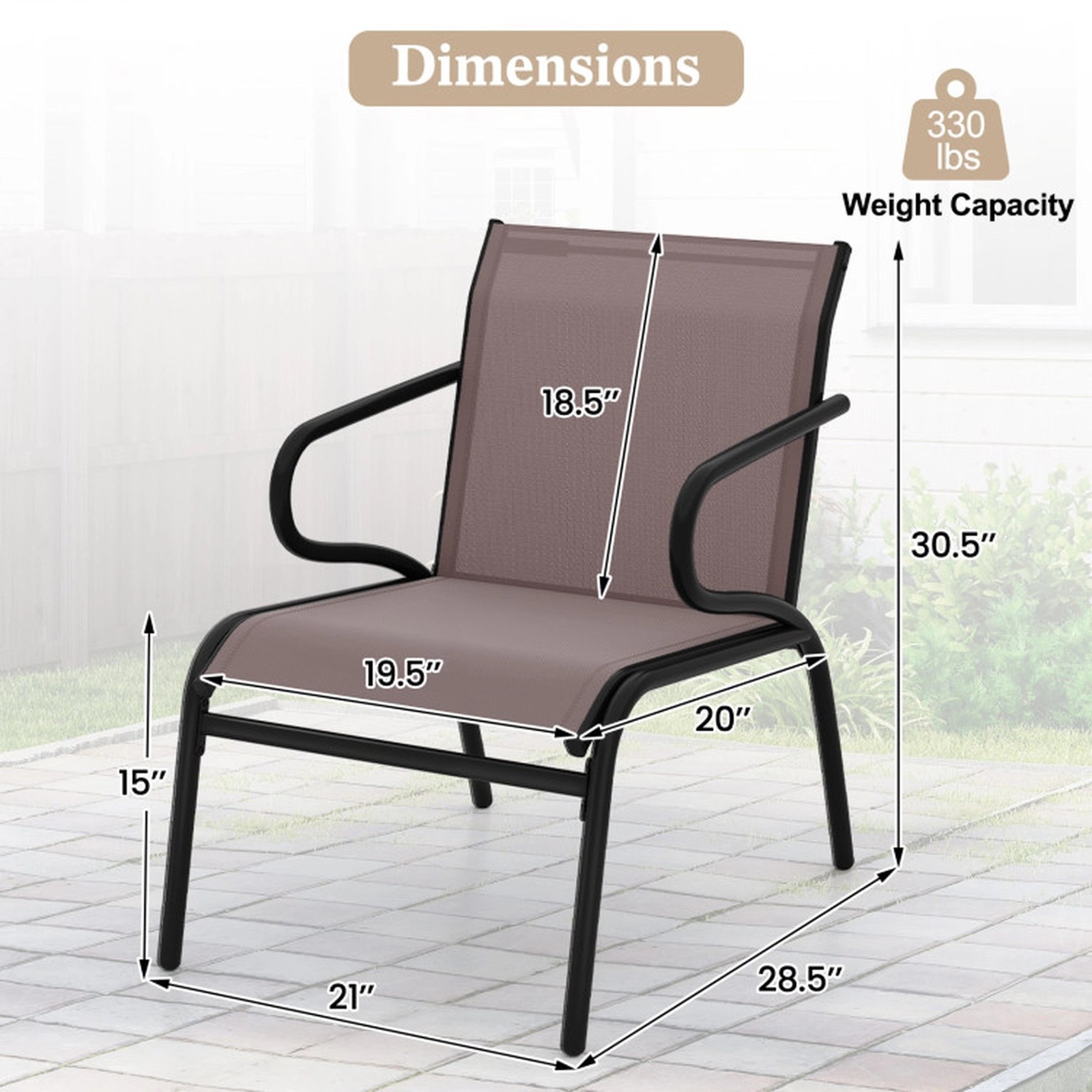 SUGIFT Set of 2 Modern Deep-Seat Outdoor Patio Chairs, Metal Frame, Coffee