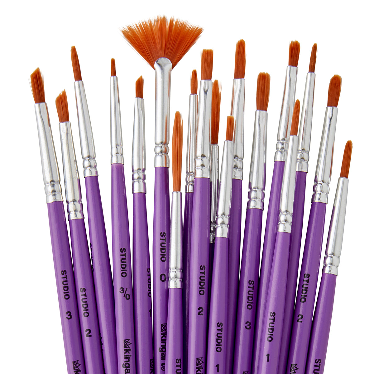 KINGART Studio Brown Nylon Detail Brush Set - 18 pc, Acrylic & Watercolor