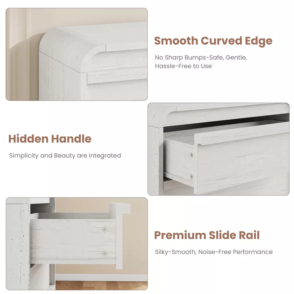 Arched 5 Drawer Wood Dresser with Curved Profile, Modern Storage Chest