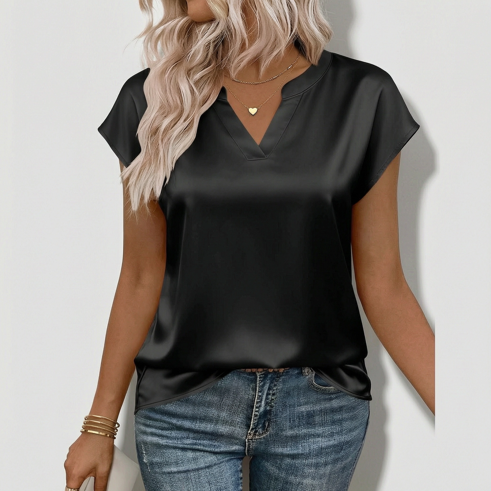 Zeagoo Womens Cap Sleeve V Neck Silk Satin Blouses Dressy Business Casual Spring Summer Shirts