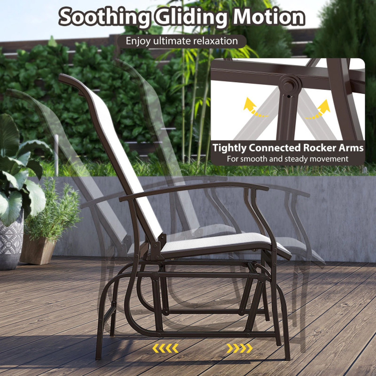 SUGIFT Set of 2 Outdoor Metal Glider Rocking Chairs with High Back, Breathable Sling Seats and Armrests