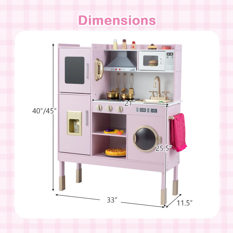 Hivvago Pretend Play Kitchen Toy Playset with Range Hood Ice Maker and Telephone