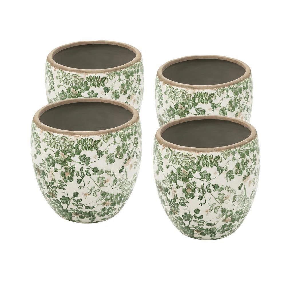 WOW PIONEER Small Round Ceramic Planter Pot for Succulents Herbs Flowers Patio Balcony Home