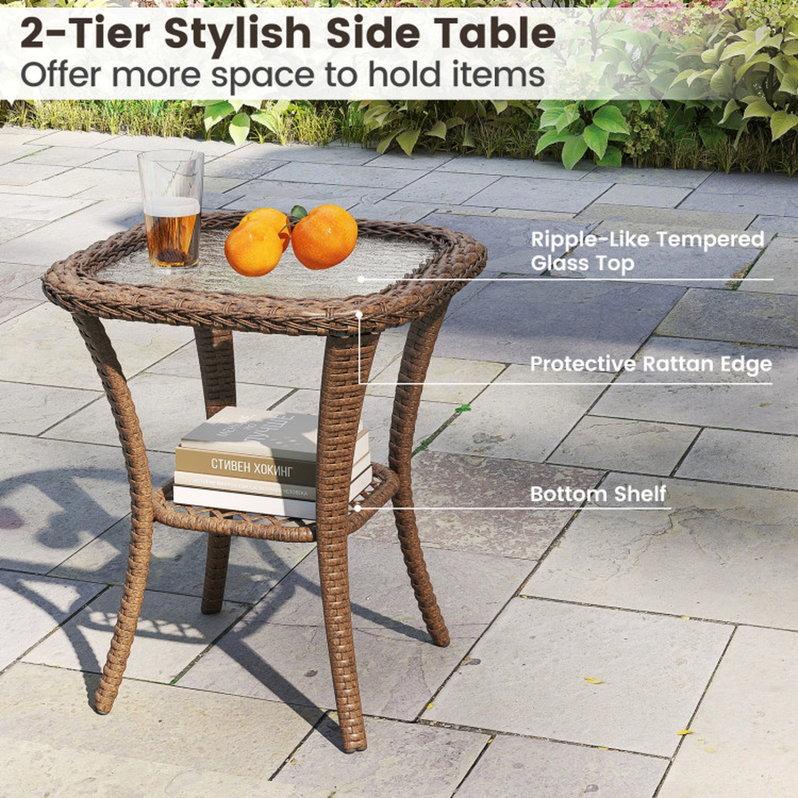 SUGIFT Tempered Glass Side Table and Cushions 3-Piece Patio Swivel Rocker Set
